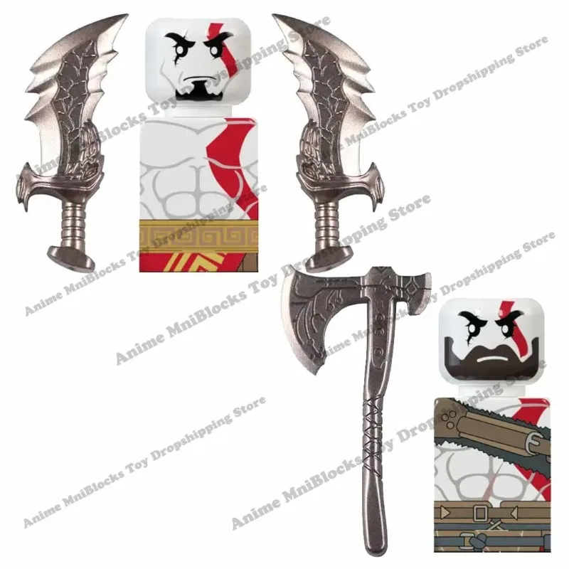 God of War Anime Games Bricks Kratos Blade Axe Mini Action Toy Figures Building Blocks Assembly Toys Kid Educational Dolls Gifts wm6053 game the legend of zeldaed cartoon linked princess mini bricks action figure assembly toy building blocks kid model gifts
