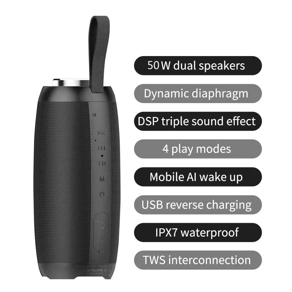 

Bluetooth-колонка, Беспроводная портативная стерео колонка с сабвуфером, водонепроницаемая колонка с поддержкой TF, TWS, USB, AUX, компьютерные колонки Soundbox
