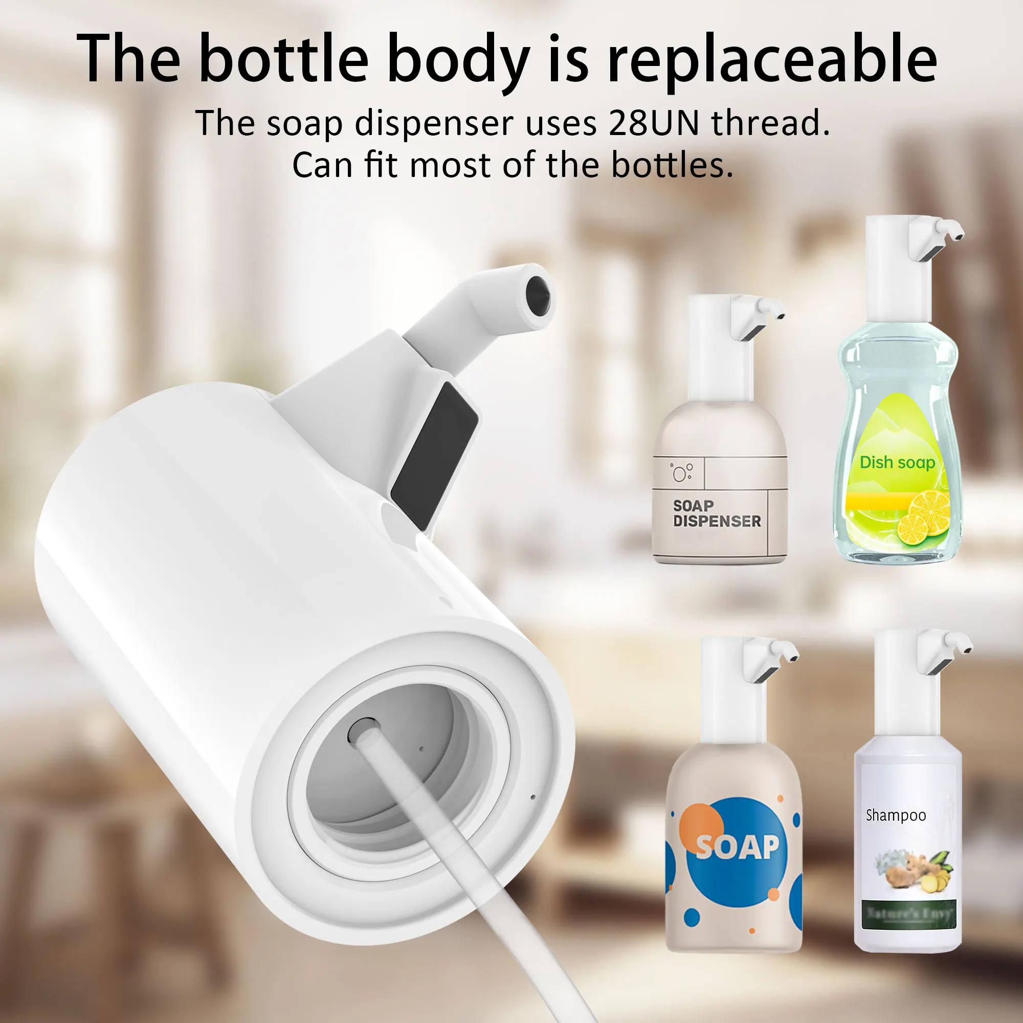 Automatic Sensor Soap Dispenser For Bathroom USB Charging Infrared Induction  4-Speed Adjustable Dish Liquid Lotion Gel