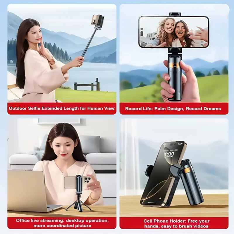 Portable Selfie Stick, Stand, Handle, Tripod, Bluetooth Control