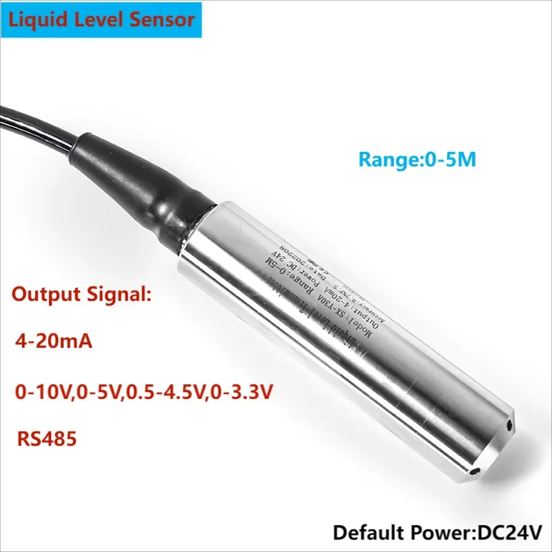 3 M 5 M ถึง 4-20mA Liquid Level เครื่องส่งสัญญาณ RS485 ระดับเครื่องส่งสัญญาณ Transducer 0-10V Submersible Liquid เซ็นเซอร์ระดับสําหรับถัง 1