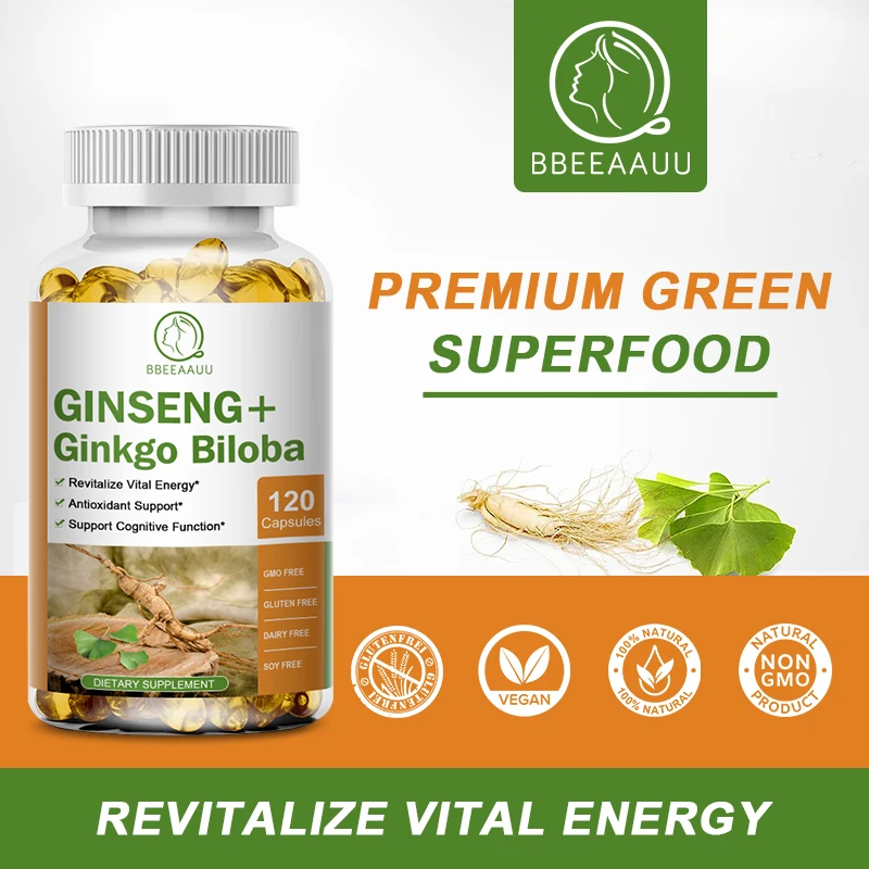 Ginseng Ginkgo Biloba Kapseln | Gedächtnis Fokus Durchblutungsunterstützung
