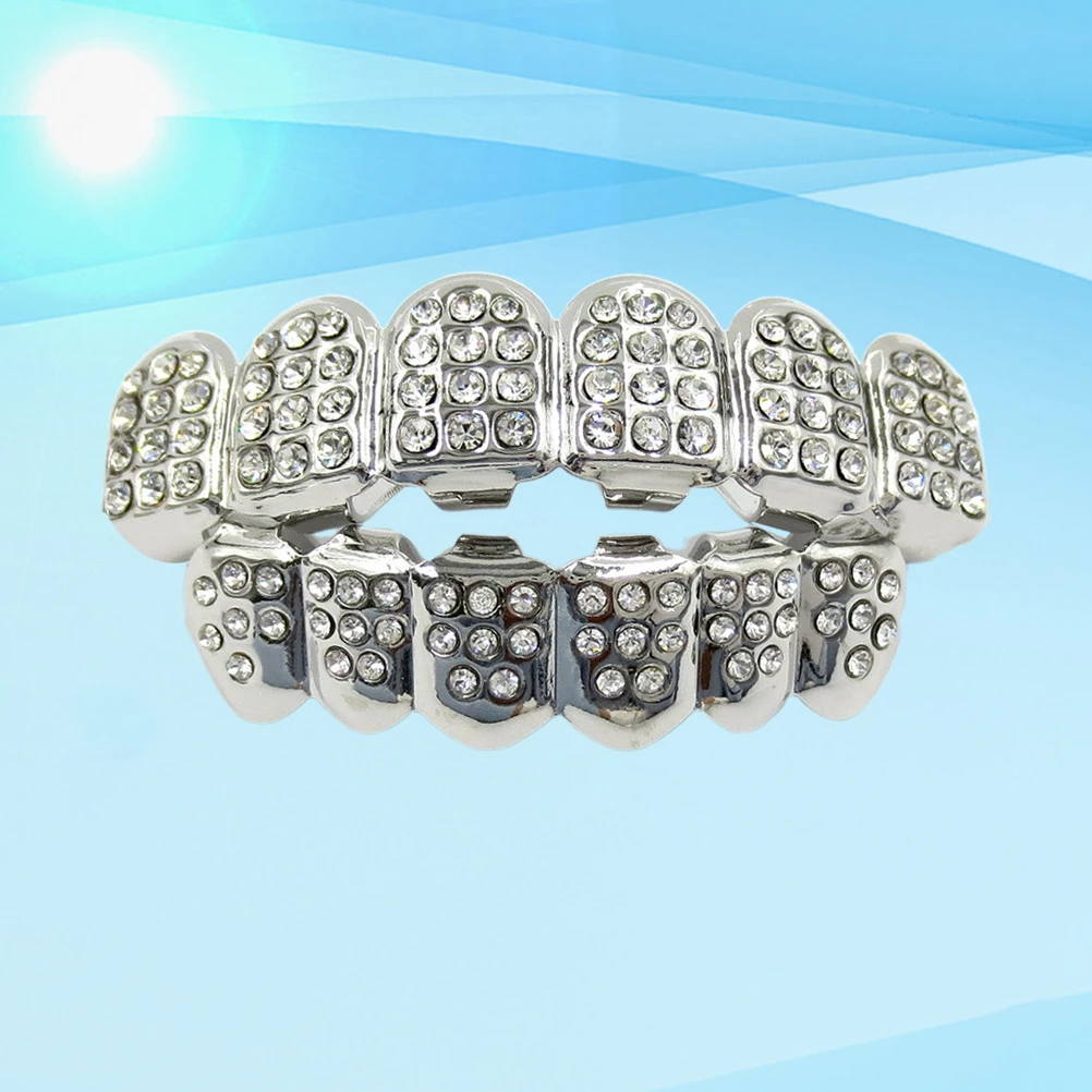 Teeth Grills Tooth Rapper Silver Mouth Caps Bottom Diamond Cap