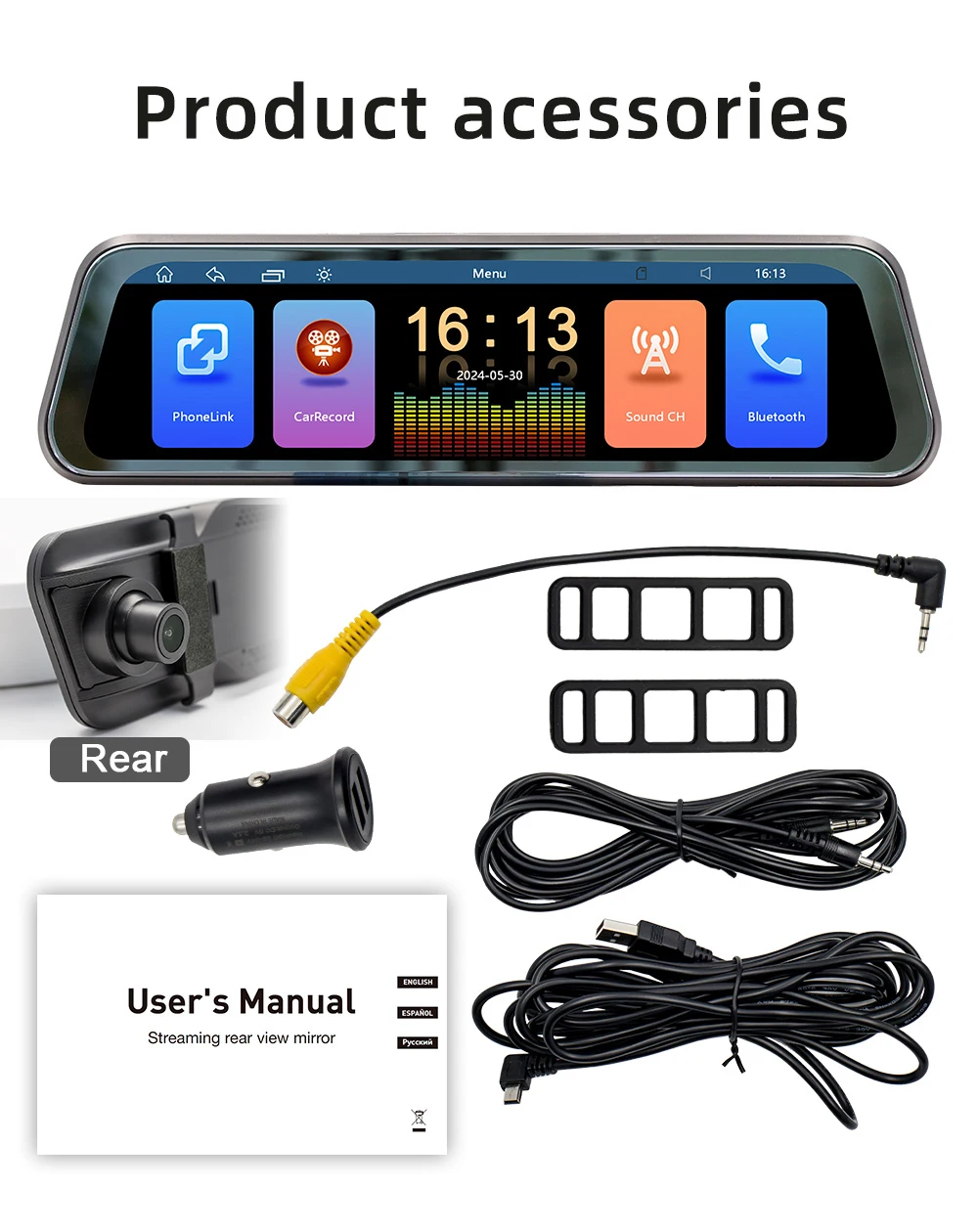 BQCC-espejo retrovisor B5319R con pantalla táctil 2.5D de 9,36 pulgadas,  inalámbrico, Android, Mirrorlink, BT, salida de Audio, TF, estéreo para  coche - AliExpress