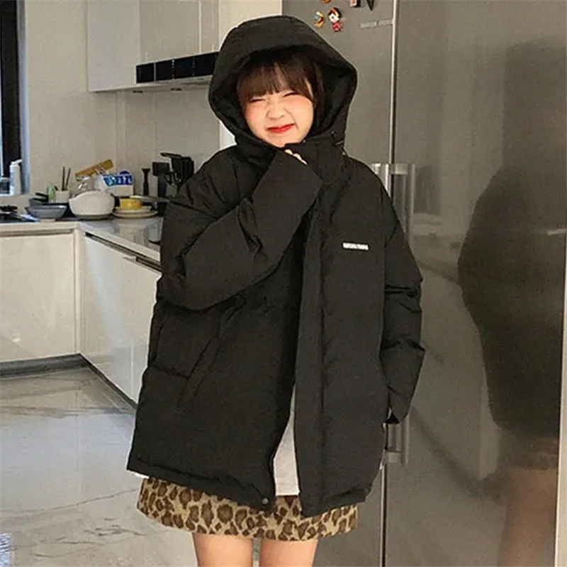 

Женское хлопковое пальто Parker, толстая однотонная куртка на молнии с карманами и капюшоном, свободная теплая короткая простая куртка для женщин, ZM319, для зимы