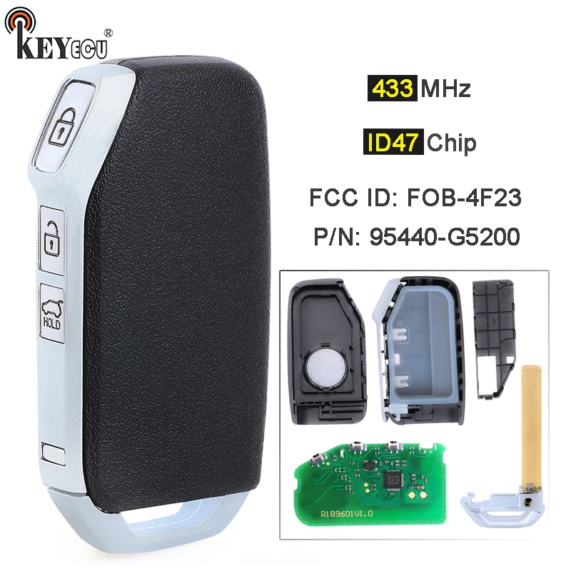 Keyecu 433Mhz 8A Chip Fcc Id: Fob-4F23 Pn: Muslimah 4 Pulsanti Smart Remote Control Key Fob Per Kia Niro 2019 2020 2021