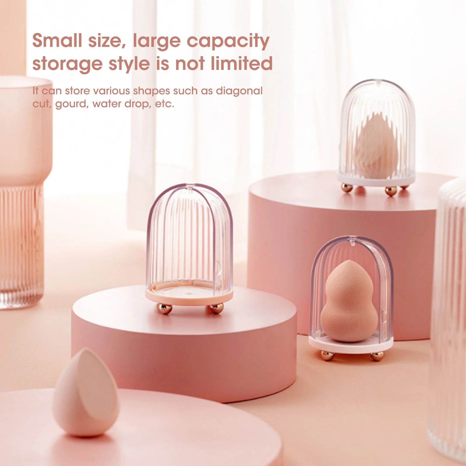 Makeup Organizer Dustproof Makeup Sponge Beauty Egg Bracket with Dryer Cover Cosmetic Organizer Box Gourd Powder Puff Rack Holder Drying Stand Makeup Storage Box Cosmetic Storage Box