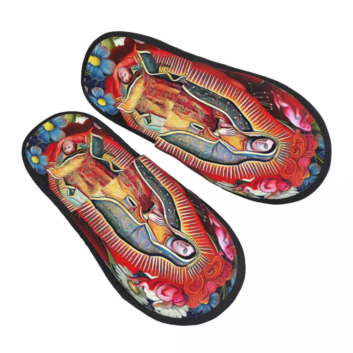 

Our Lady Of Guadalupe Guest Slippers for Bathroom Women Custom Print Mexican Virgin Mary Mexico Flowers Tilma House Slipper