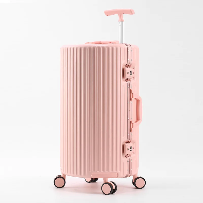 PLUENLI Women's Luggage Trolley Case Aluminum Frame Universal Wheel Cylinder Leather Case Password Luggage