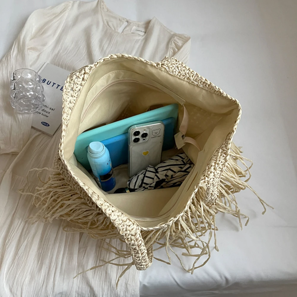 Tassel Shoulder Bag for Women Straw Woven Tote Bag Summer Beach Bags Weaving Handbag for Travel Vacation New 2024 Women's Bag