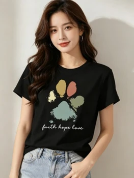 Faith Hope Love Paw Print Women's Tee - Boho Pet Graphic, Casual Dog Lover Top