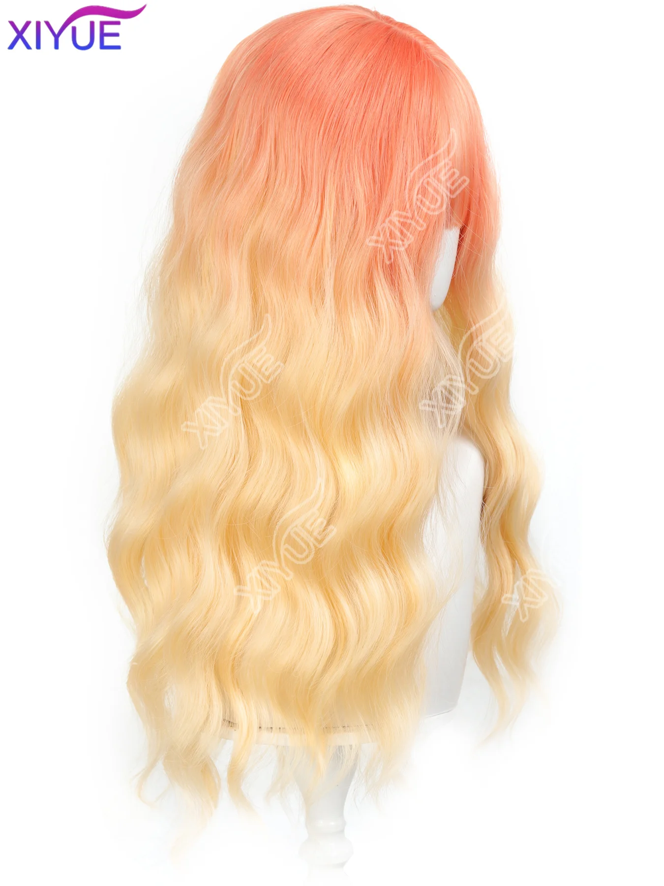 XIYUE Orange Yellow Ombre Synthetic Hair Wig for Women with Bangs Long Wavy Natural Look Daily Cosplay Halloween Women's