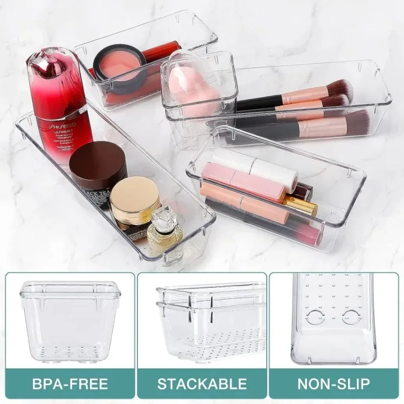 Clear Drawer Organizers Plastic Makeup Dividers Storage Box Dresser Office Desk Drawer Separator Cosmetic Kitchen Home Organizer