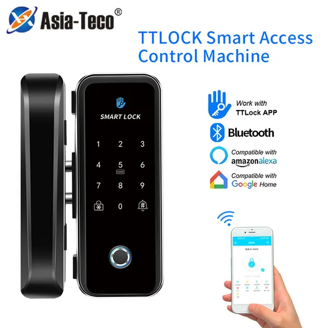 Smart Lock Bluetooth Tuya/TTLock App Control Frameless Glass Door Sliding Door Compatible RFID Card Fingerprint Installation 2