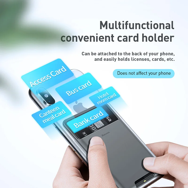 Baseus Silicone Phone Card Case Cell Phone Back Cover Card Holder ID Card Holder Slim Case Sticker for iPhone X Xs XR Samsung — view 5
