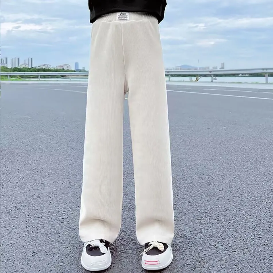 Girls Wide Leg Pants New Spring and Autumn Trendy Children's Corduroy Casual Straight Leg Pants Girls Trend Slimming Long Pants 3