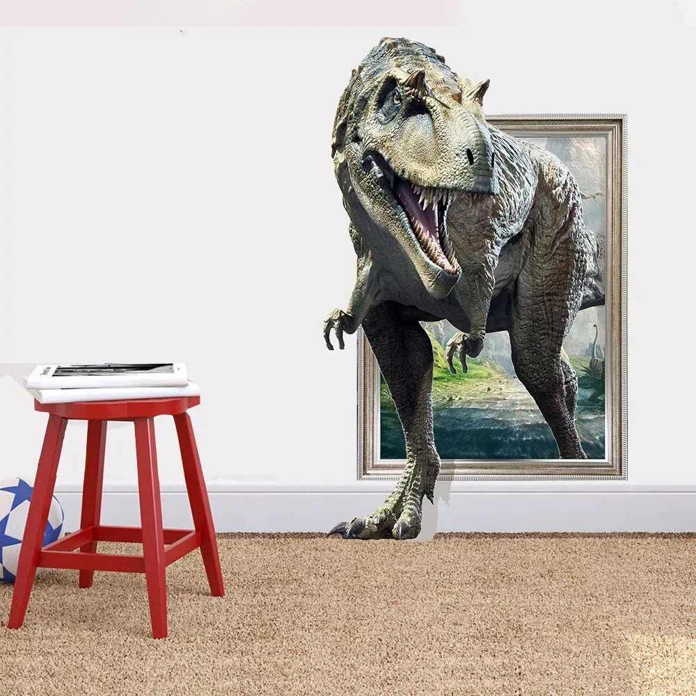 3D Jurassic Dinosaur Tyrannosaurus Wall Stickers Home Decor Wall Decal Living Room Bedroom Children\'s Room Background Wallpaper