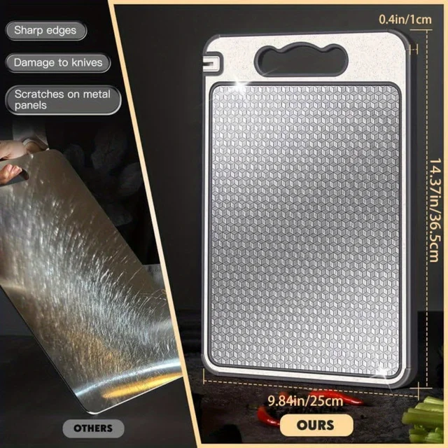 1pcs Stainless Steel Cutting Board Double Sided Chopping Board for Kitchen Scratch Resistant Anti-Slip Silicone Edges 2