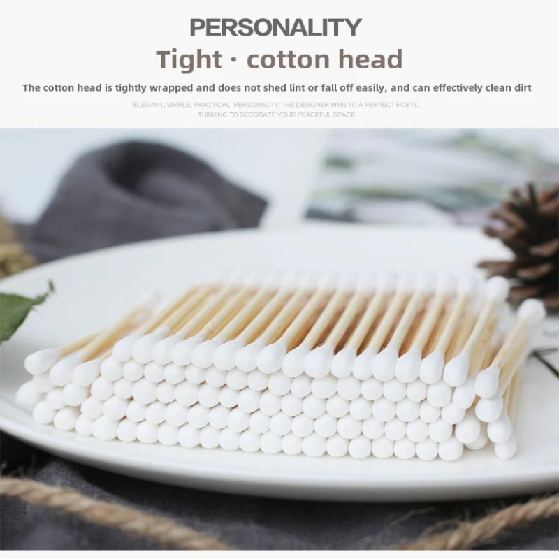 100 Pcs Double Head Bamboo Cotton Buds Wood Stick Swab Makeup Nose Ear Cleaning Pet Care Art Crafts