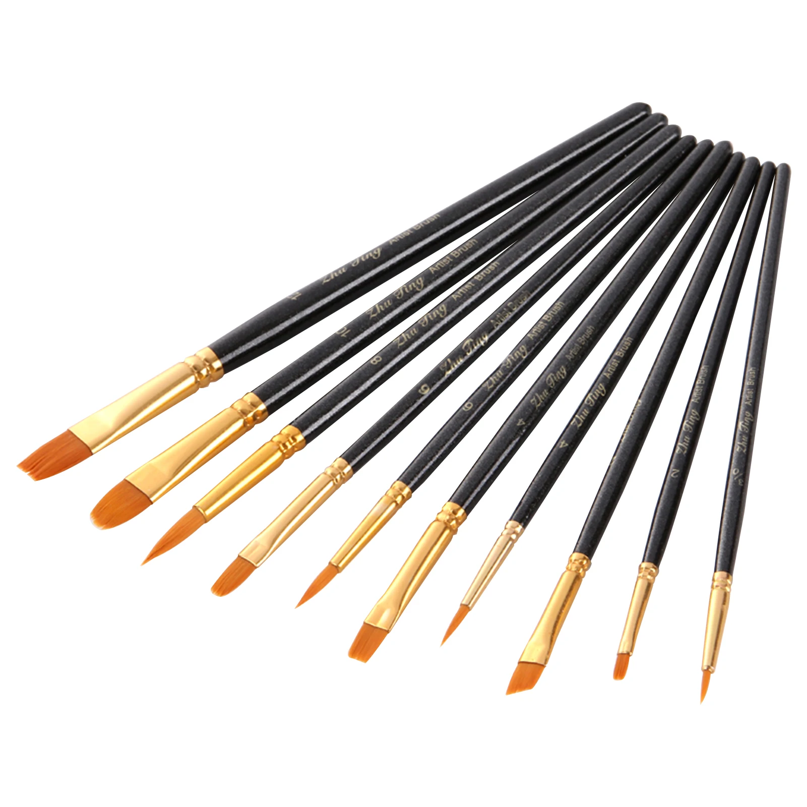 10pcs 아티스트 페인트 브러쉬 나일론 헤어 나무 손잡이 전문 페인트 브러쉬 어린이를위한 선물 성인용 네일 페이스 바디 아크릴