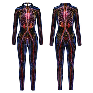 Anime Cosplay Jumpsuit for Women Men Sexy 3D Print Bodysuit Long Sleeve Disguise Costume Adult Halloween Party Skeleton Clothing