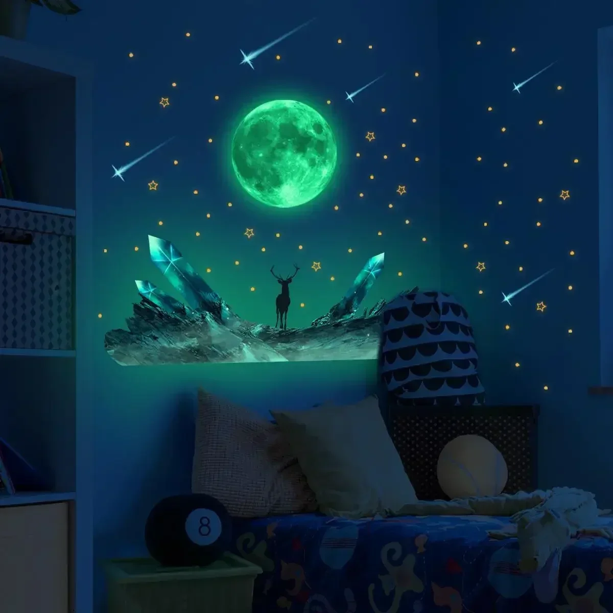 3D Luminous Moon And Stars Wall Stickers Glow In The Dark Wall Decals Bedroom Ceiling Home Decorative Stickers Kids Room