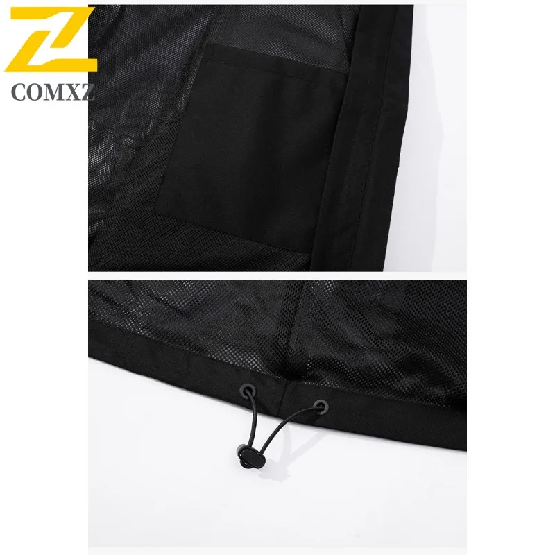 COMXZ Men Biker Jacket Soft Shell Hooded Windproof Outdoor Hunting Camping Coat Climbing Minimalist Scratch Resistant Outerwear