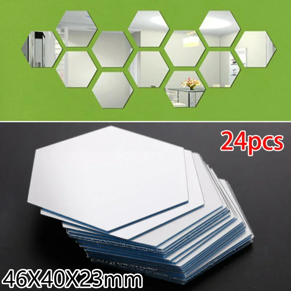 24pcs Mirror Wall Sticker 46*40*23mm Hexagon Acrylic Bathroom Mirror Wall Sticker For Household Decoration Supplies - Image 2