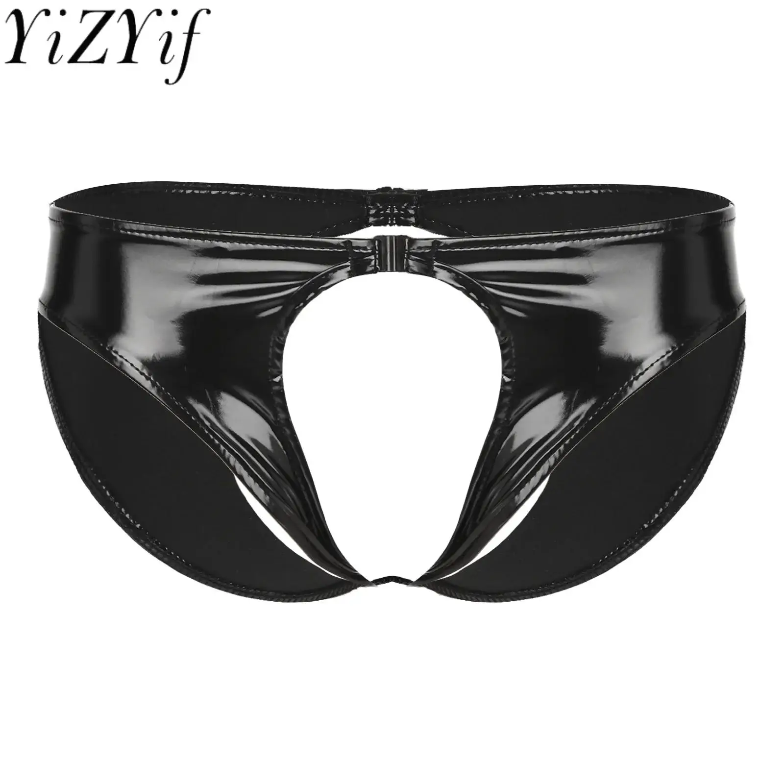

Men Erotic Open Crotch Panties Latex Underwear Wet Look Patent Leather Low Waist Cutout Open Butt Briefs Thongs Sexy Underpants