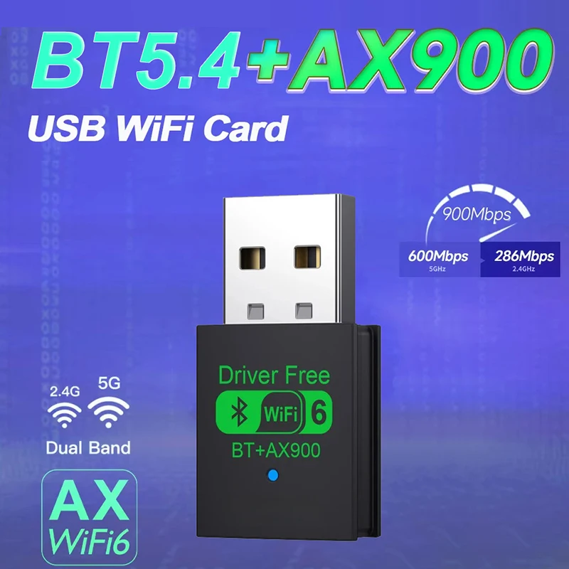 900Mbps WiFi6 USB 무선 네트워크 카드 2.4G/5GHz 블루투스 5.4 어댑터 드라이버 불필요 150M BT4.2 무선 어댑터 PC 노트북용