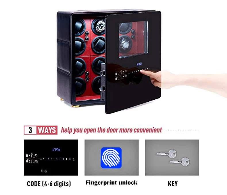 Custom Luxury Biometric Watch Winder Safe Box with 6, 9, or 12 Automatic Watch Rotating... - SKU LAWW1107 - UGI Packaging