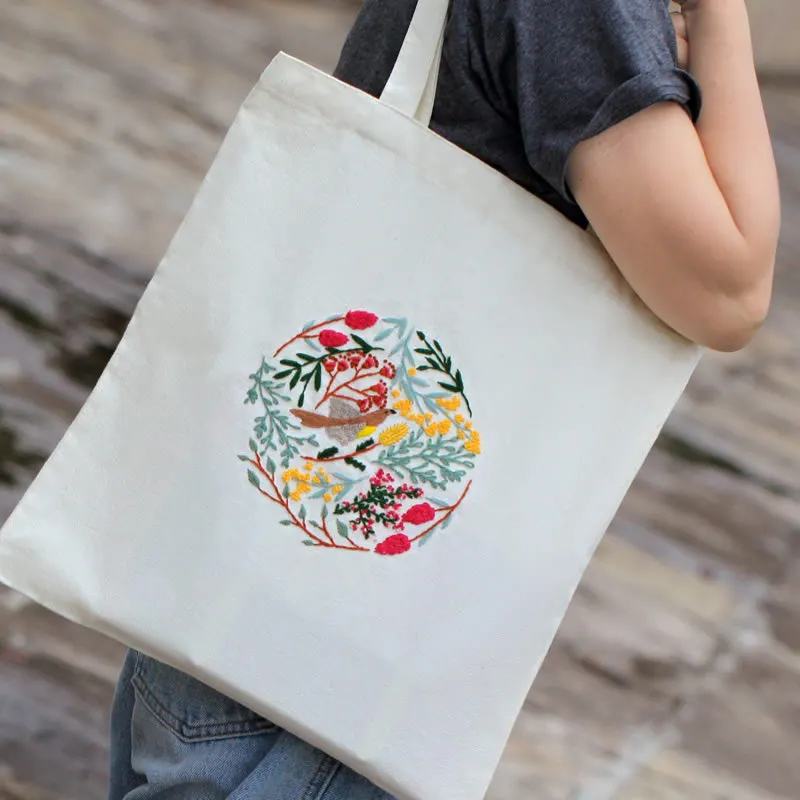 FREEBLOSS Borduurwerk Handtas Kit - Tote Bag Borduurkit Sashiko Met PET Templates - Kruissteek Tas Set Voor Craft Project - Beginners Hand Naaien 34x31x12cm