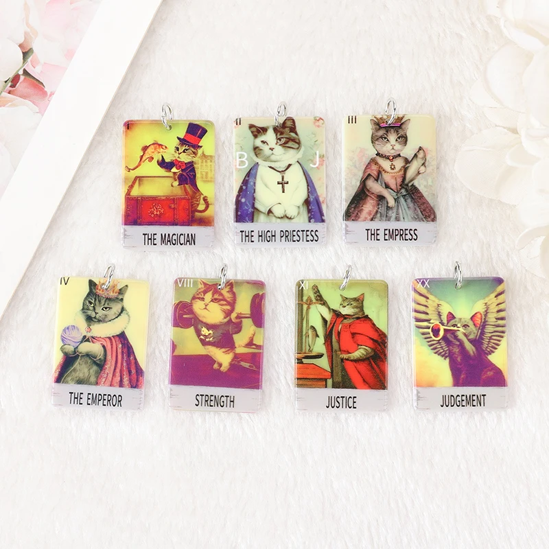 クリエイティブなアクリル猫のタロットカードチャーム、太陽、月、愛好