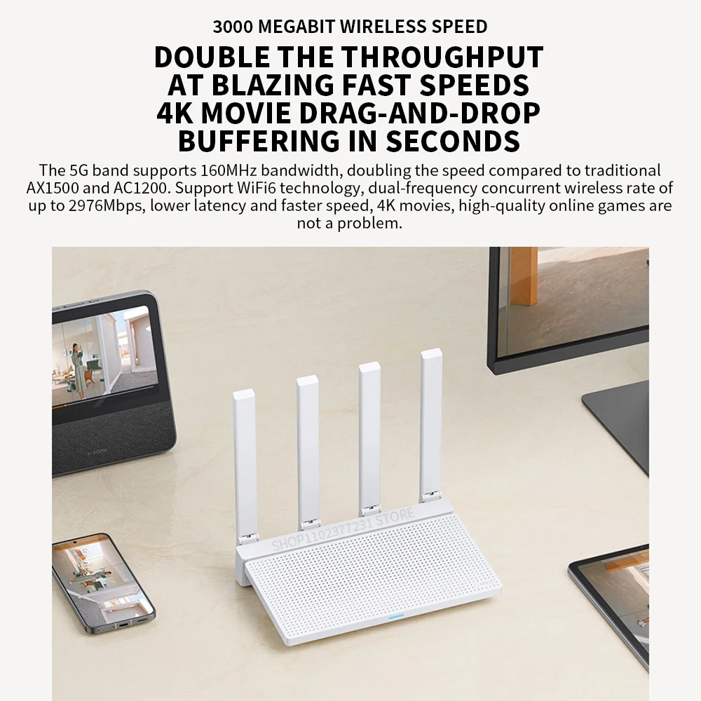 Xiaomi Wireless Router AX3000T IPTV Mesh Networking Gigabit Ethernet Ports Gaming Accelerator Repeater Modem Signal Amplifier CN