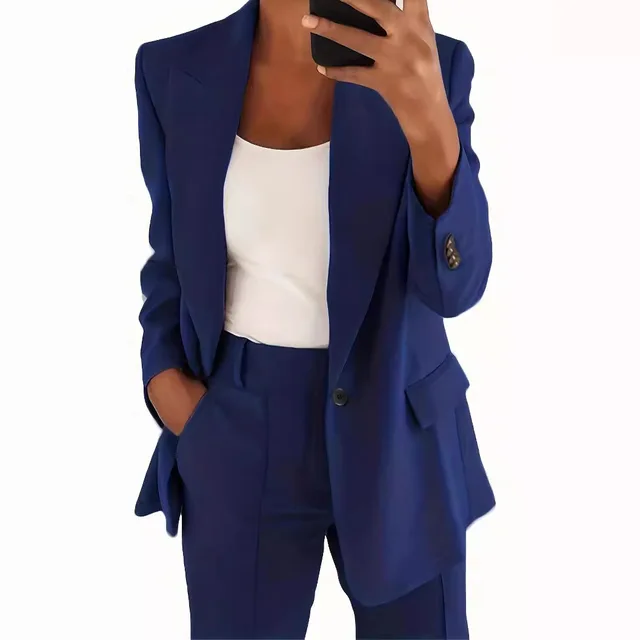 2025 New Fashionable Solid Color Premium Slim Fit Cardigan Temperament Suit Coat Women's Wear Outerwears Commuting Pant Sets 5