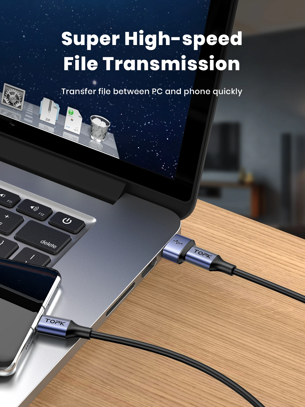 TOPK AT13 USB-C-auf-USB-Stecker-Adapter, USB-Buchse (Typ-C) auf USB 2.0-Stecker (USB-A), schnelles Laden und Datensynchronisierung, OTG-Adapteranschluss – Detail 2
