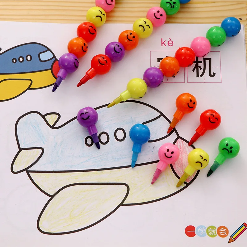 5PCS Crayons Cartoon Smiley Face Expression Candy Gourd Pen Children Students Painting Stationery School Office Supplies