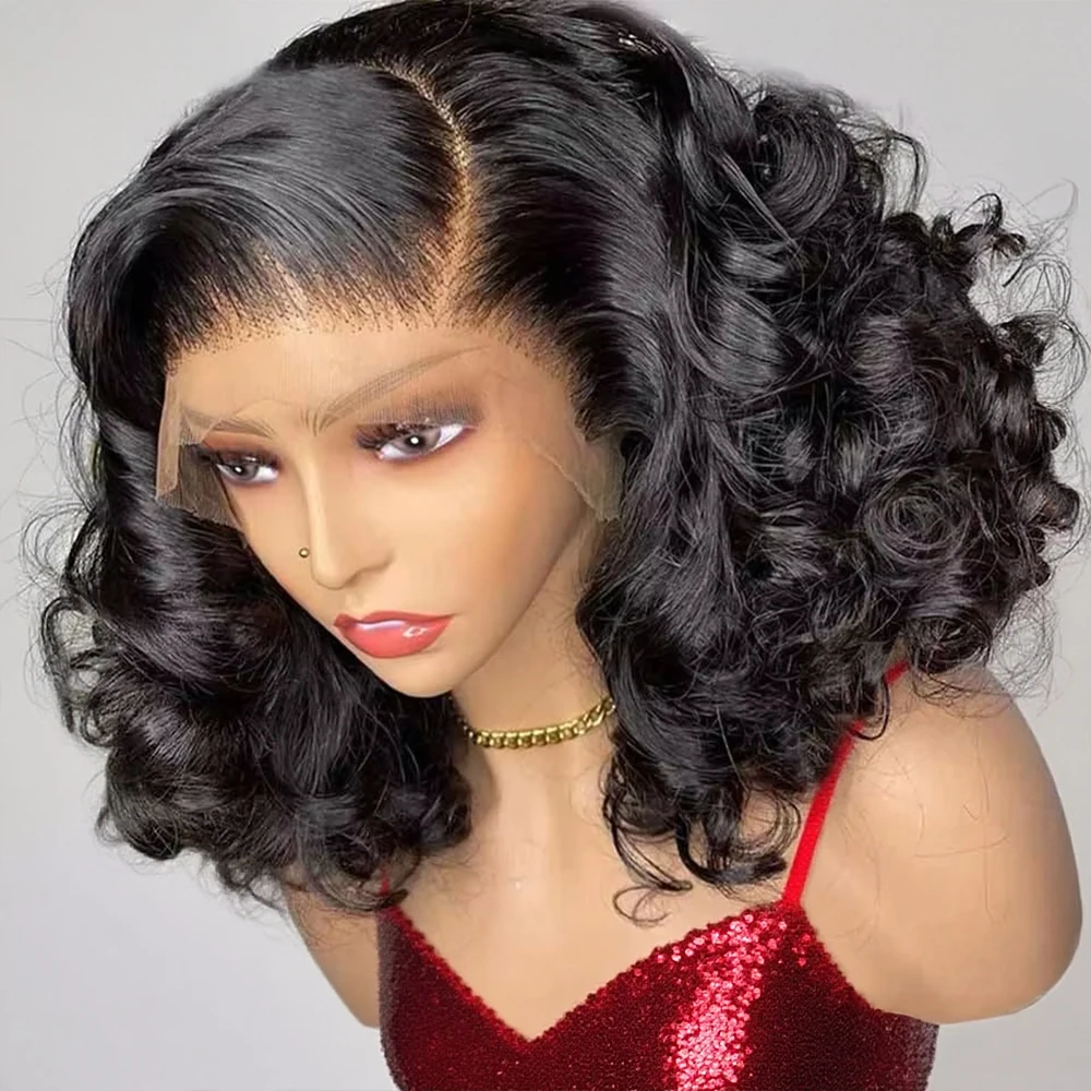 250% densité vague de corps 13x6 HD dentelle frontale perruque courte Bob perruque sans colle perruque de cheveux humains 13x4 7x5 dentelle avant perruques pour les femmes pré-coupées