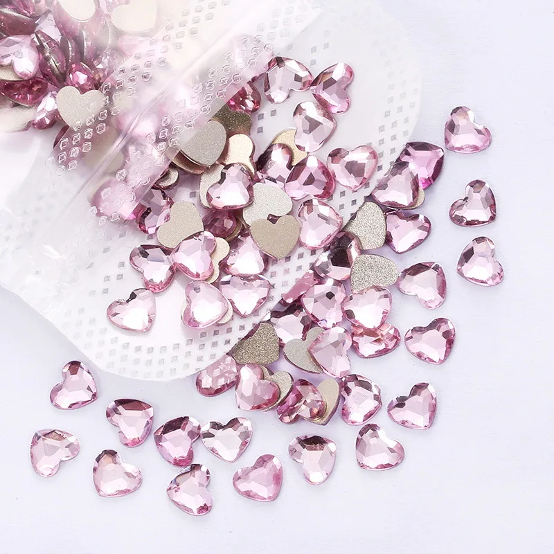 

Super popular Pink Peach Heart Boutique Flat bottom nail art rhinestones Glass crystal 3D nail decoration Heart-shape wholesale