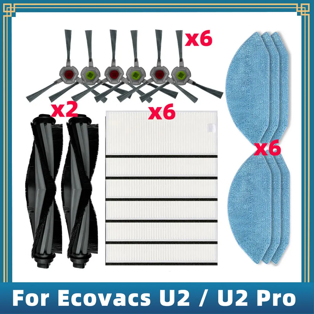 Accesorios para Ecovacs OZMO U2 / U2 Pro Robot aspirador, cepillo principal lateral, filtro Hepa, mopa, piezas de repuesto