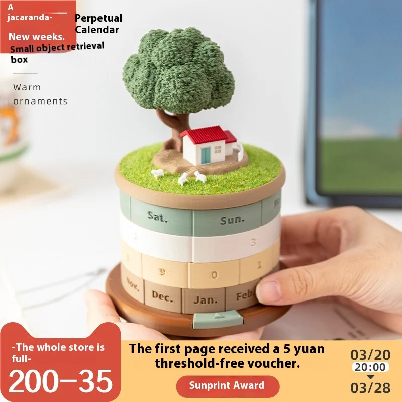 Cute Mini Perpetual Calendar-Diy Desktop Landscape With Movable Dates-Kawaii Gift For Girls Exam Countdown Ready Zen Desk