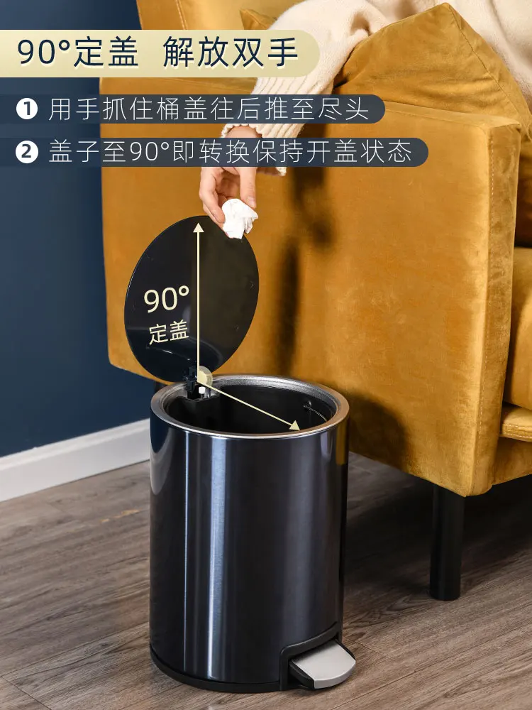 Black White Stainless Steel Trash Can Bedroom Bathroom Trash Can Kitchen Pattumiera Raccolta Differenziata Storage Bin Trash Can