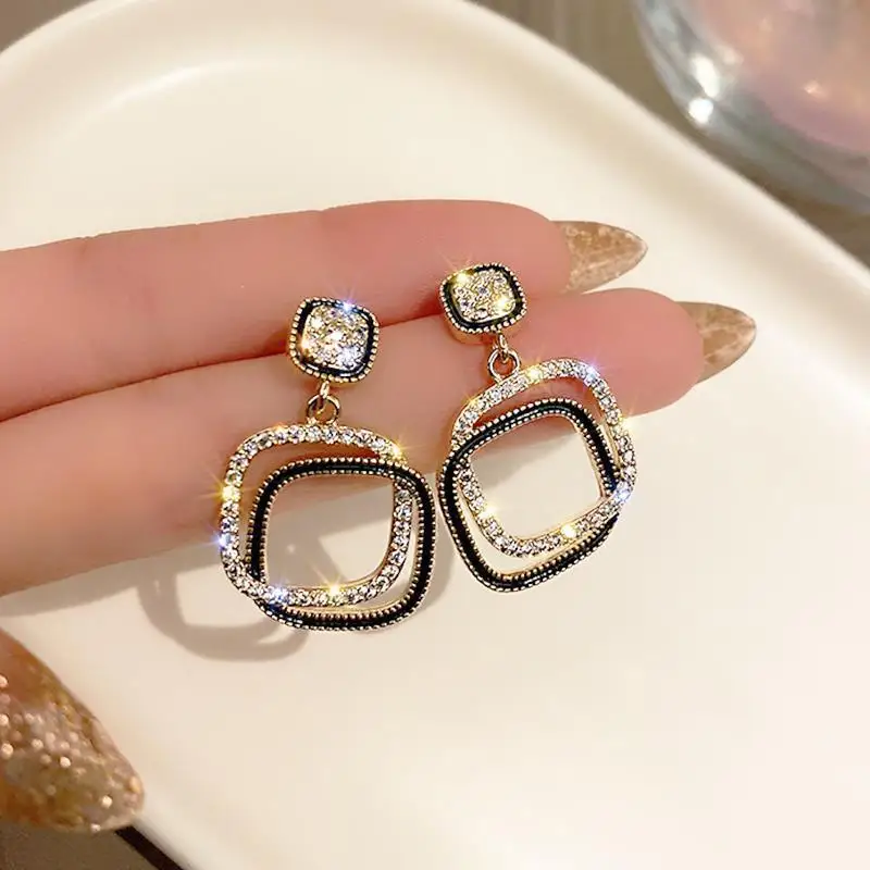 S925 Silver Needle Fashion Simple Classic Square Crystal Stud Earrings Temperament Versatile High end Stud Earrings