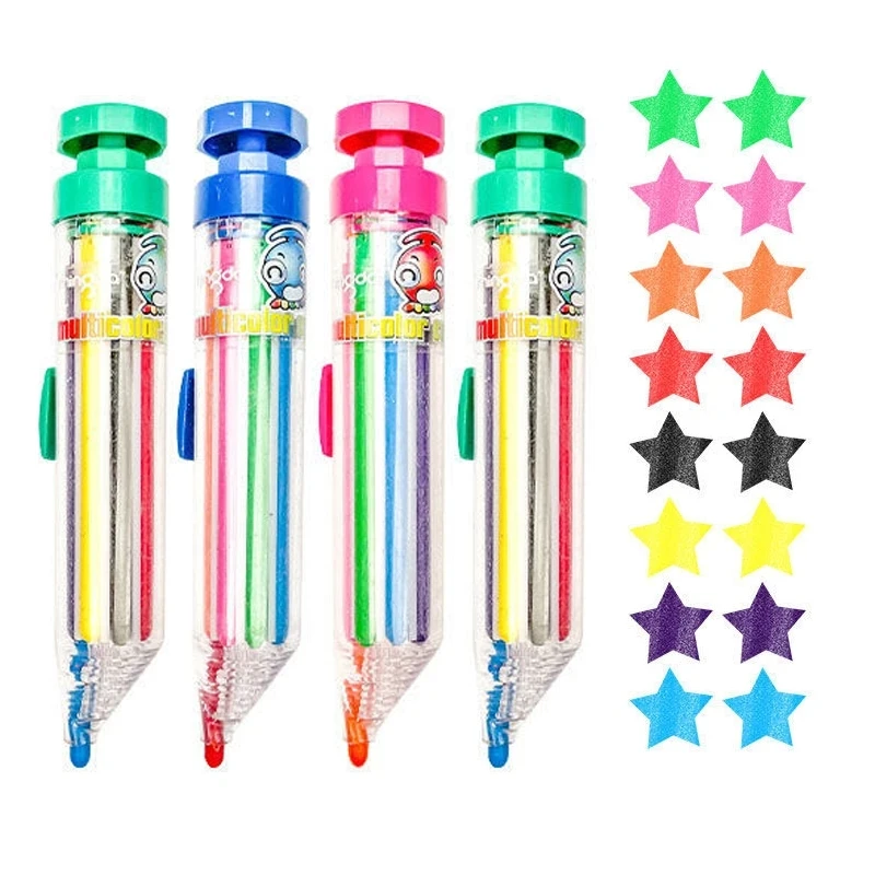 1Pc 8 In 1 Multicolor Crayons Creative Push Style DIY Replaceable Oil Pastel Colored Pencil For Kids Graffiti Painting Tools oil pastels colored crayons color pencils children painting supplies