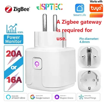 tuya Zigbee Smart Plug 20A EU Smart Socket With Power Monitoring Timing Function Voice Control Via Alexa Google Home Yandex 1