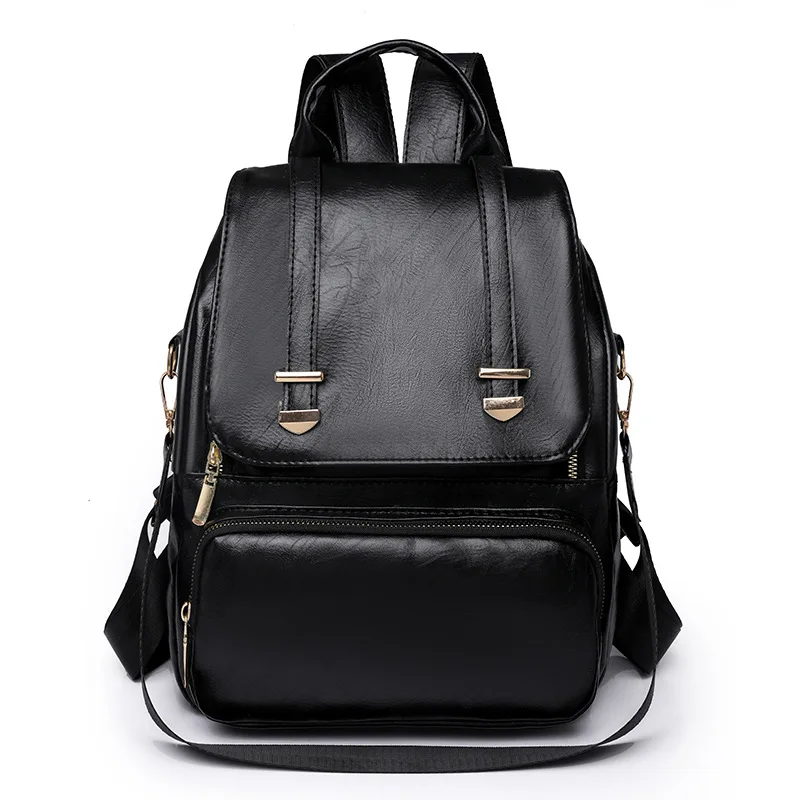 

MONNET CAUTHY Summer New Girls Bags Solid Color Blue Khaki Black Brown PU Zipper Backpack