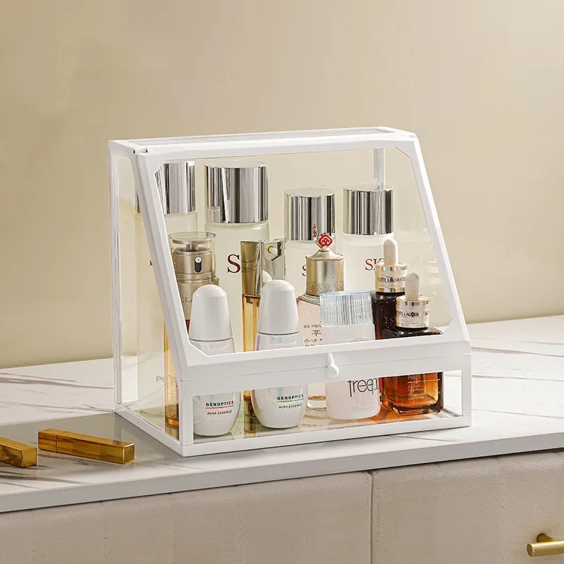 Glass Makeup Organizer Box Cosmetic Lipsticks Brush Jewellery Storage Holder Luxury Home Desktop Rack Bathroom Shelves 3