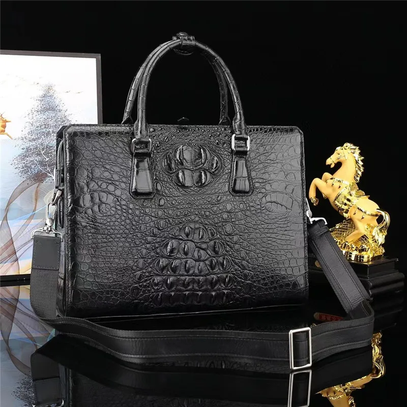 

Authentic Crocodile Skin Zipper Closure Businessmen Work Briefcase Genuine Real Alligator Leather Male Large Top-handle Handbag