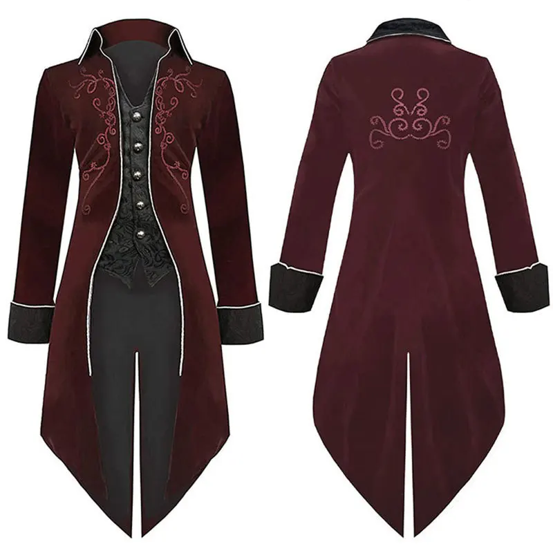 

Medieval Steampunk Tailcoat Halloween Costumes for Men, Renaissance Pirate Vampire Gothic Jackets Vintage Frock Coat for Men