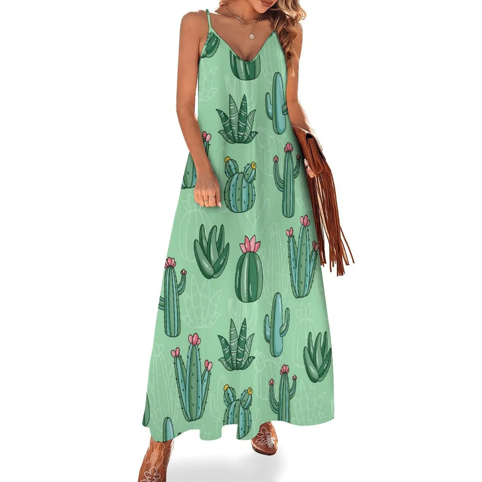 Cute-Cactus-Dress-Pink-Floral-Print-Sexy-Maxi-Dress-Korean-Boho-Beach ...